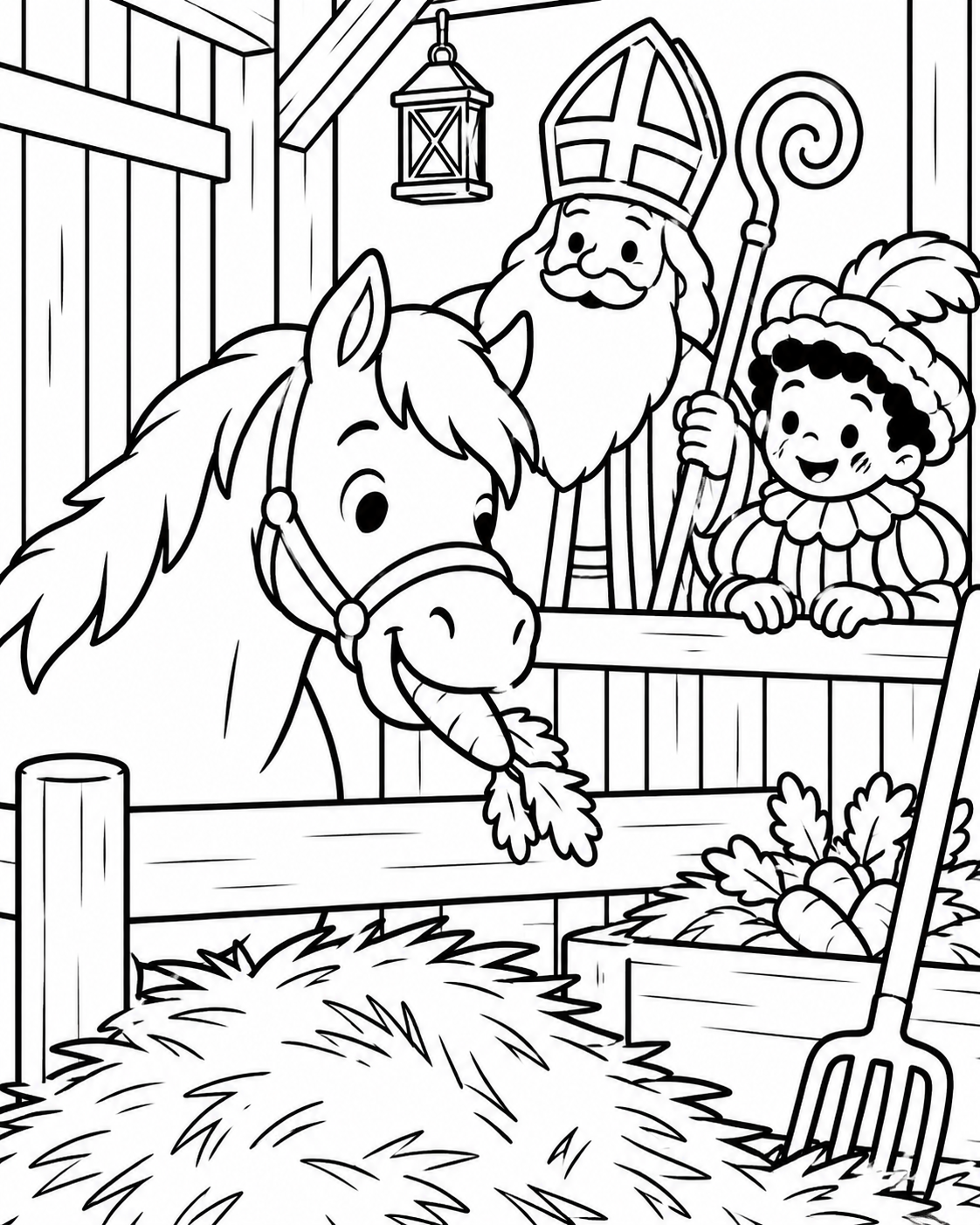 Gratis Ozosnel in de stal kleurplaat voor Sinterklaas om te printen