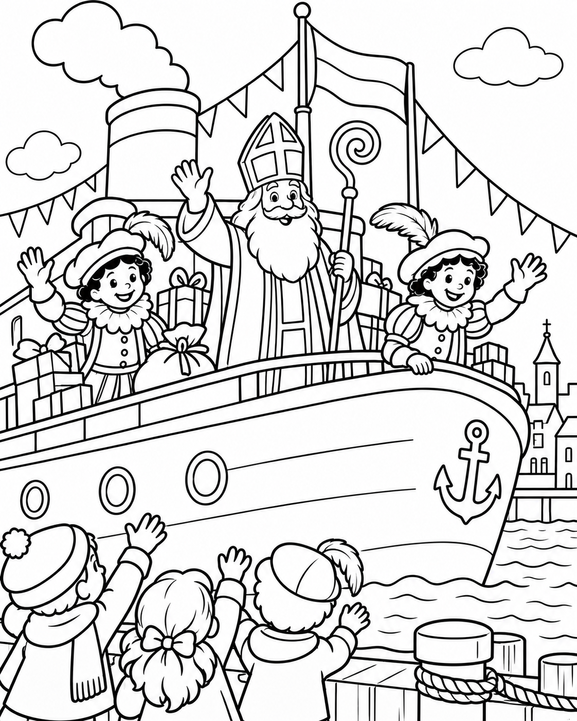 Gratis Schoen zetten bij de open haard kleurplaat voor Sinterklaas om te printen