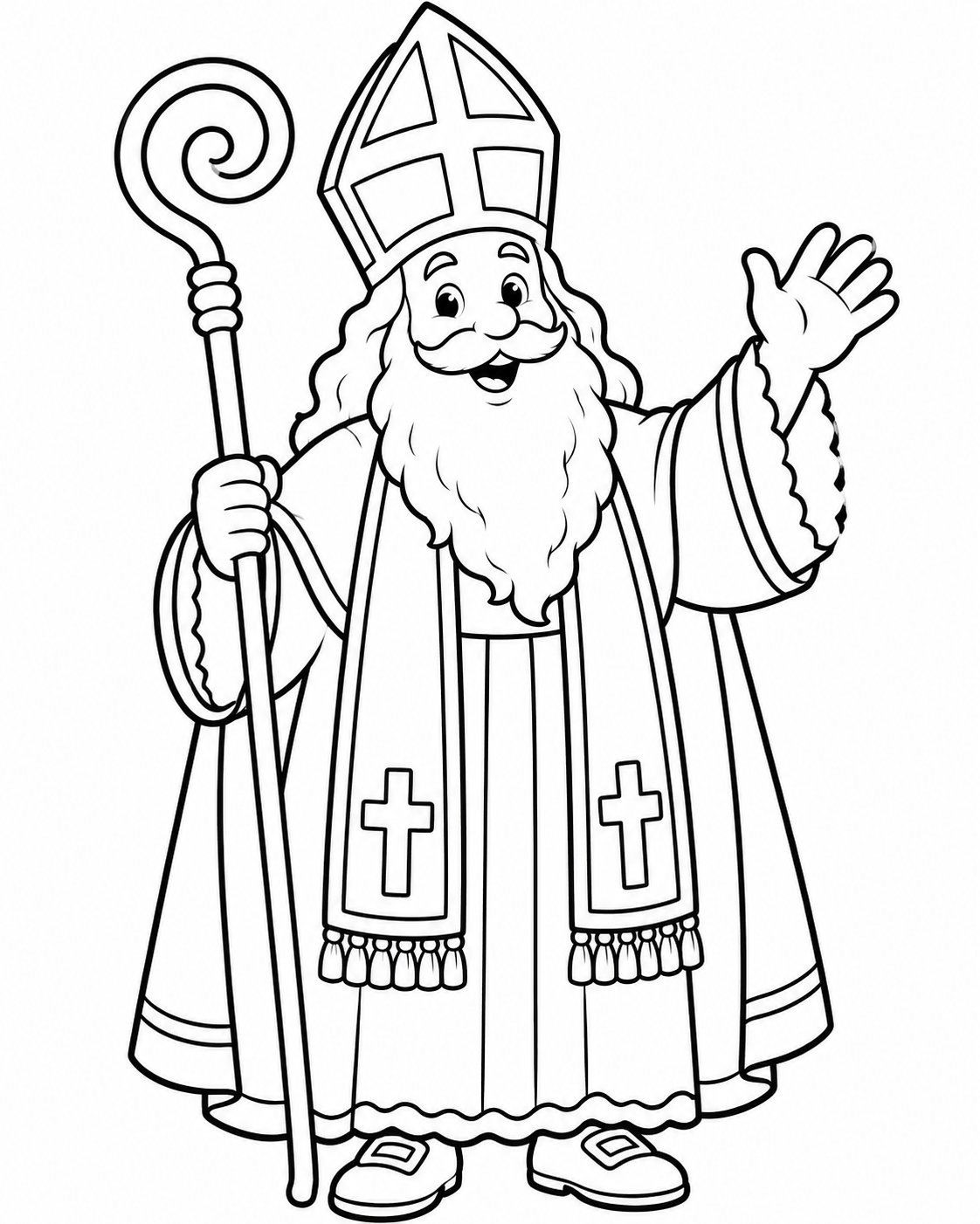 Gratis Sinterklaas met mijter en staf kleurplaat voor Sinterklaas om te printen