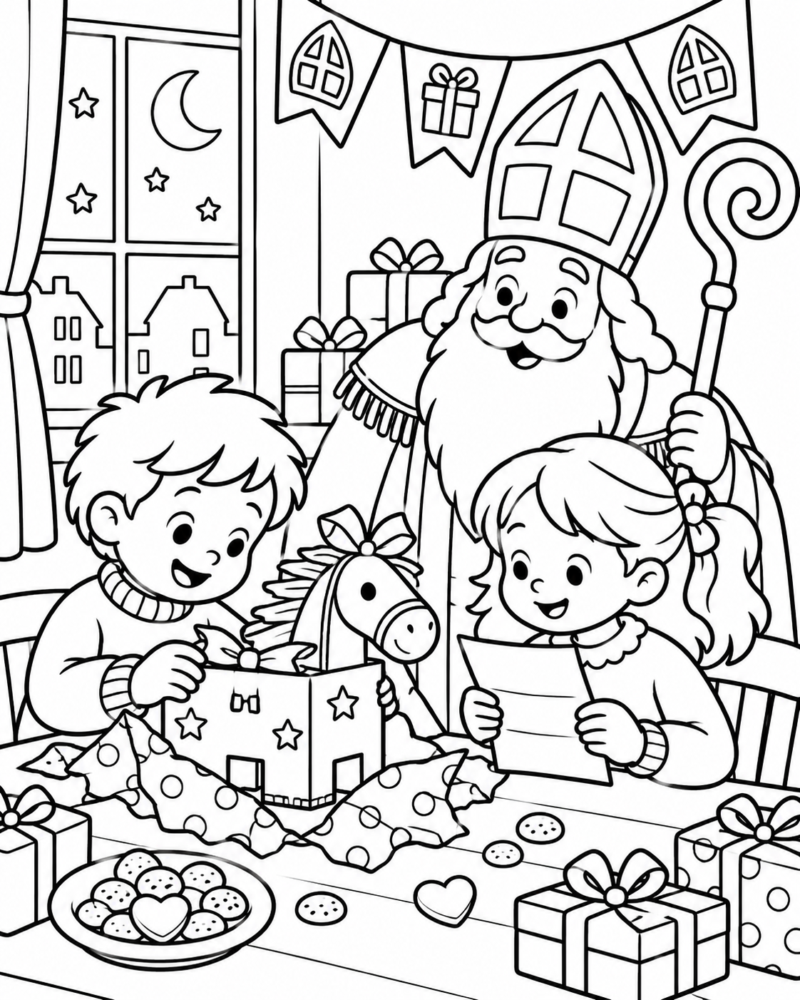 Gratis Surpriseavond kleurplaat voor Sinterklaas om te printen