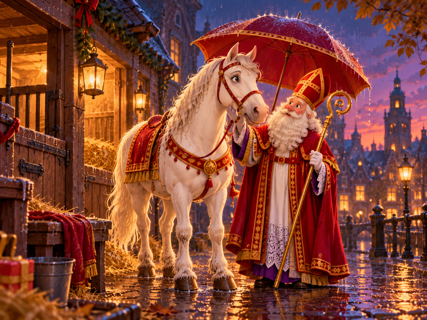 Sinterklaas en Ozosnel in de regen